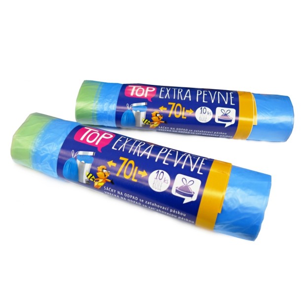 Sáčky na odpadky extra pevné zatahovací HDPE TOP 70L modré 10ks