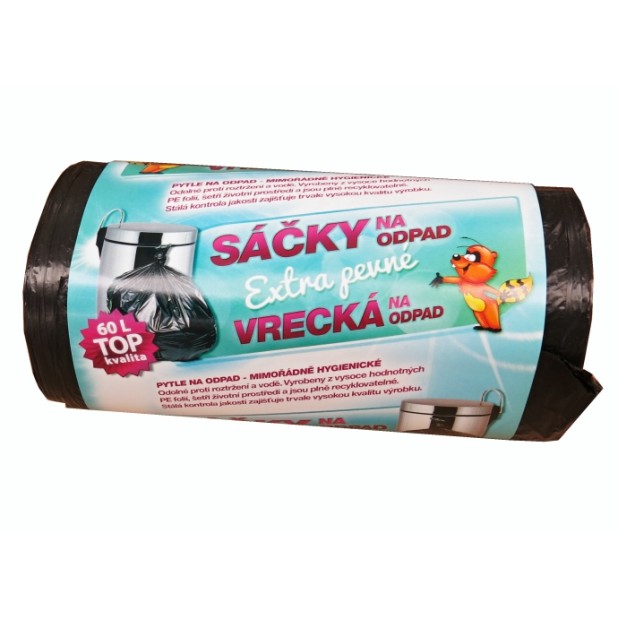 Sáčky na odpadky extra pevné HDPE TOP 60 L černé 50ks