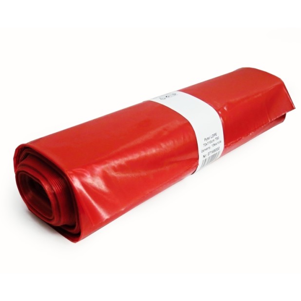 LDPE pytle na odpad rolované 120 l, 70 x 110 cm, 80 µm červené 15 ks/role