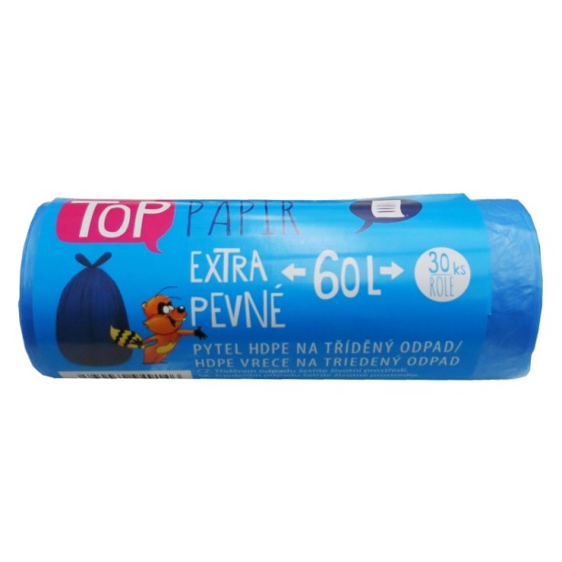 Pytel HDPE na tříděný odpad 60L, 30ks PAPÍR modrý