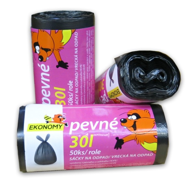 HDPE sáčky na odpadky rolované pevné Economy 30 L černé 50ks