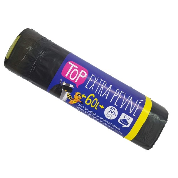 Sáčky na odpadky extra pevné zatahovací LDPE TOP 60 L černé 10ks