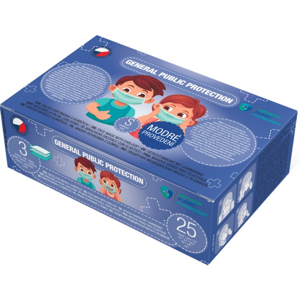 General Public Protection třívrstvá obličejová dětská rouška modrá vel. S, 25 ks