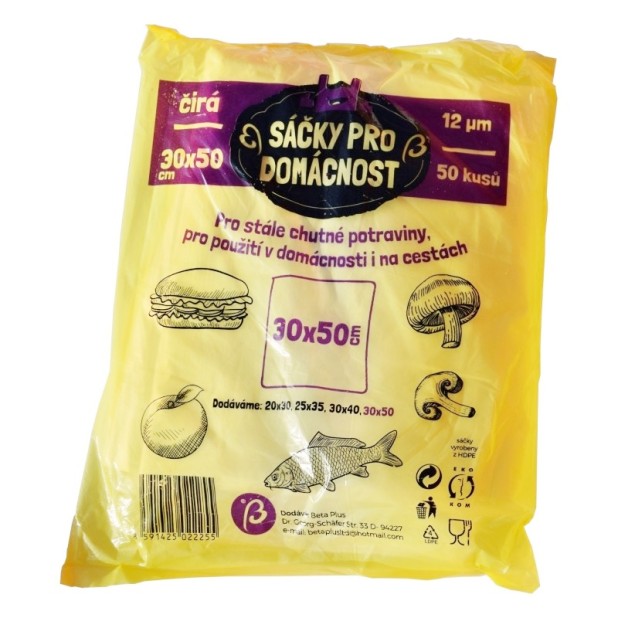 Sáčky svačinové mikrotenové 30x50 cm BETA čiré, 50 ks