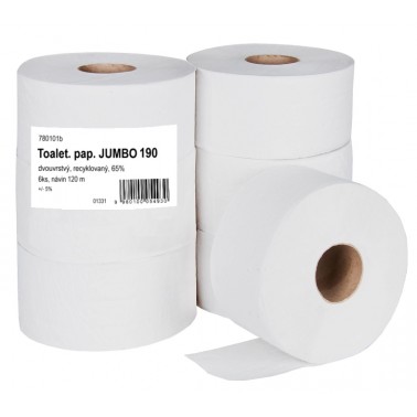 Toaletní papír JUMBO 190 2-vrstvý 65% bílý, 6 rolí