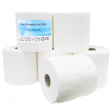 Papírové ručníky rolované MAXI Ø 190 mm, 2-vrstvé bílé, celulóza, 6 rolí