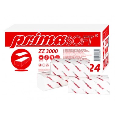 Ručníky papírové skládané PrimaSoft Z-Z 2-vrstvé bílé celulóza, 24x21cm, 3000 ks