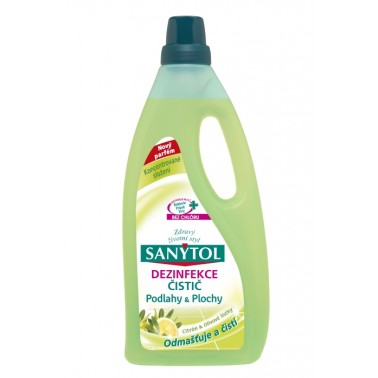 SANYTOL univerzální dezinfekční čistič na podlahy a plochy Citrón & olivové lístky 1 L