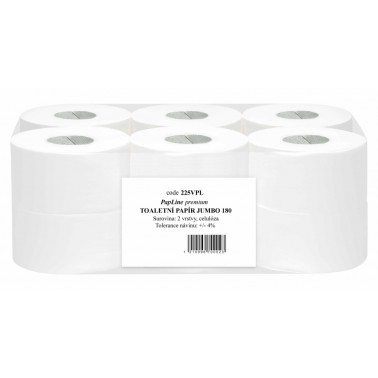 Toaletní papír JUMBO 180 PapLine, 2-vrstvý bílý celulóza, 100m, 12 rolí