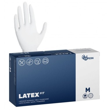 Jednorázové latexové  rukavice Espeon LATEX FIT pudrované bílé vel. M box 100ks