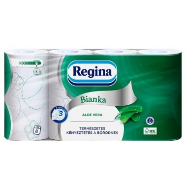 Toaletní papír Regina Bianka Aloe Vera, 3-vrstvý patfémovaný, 150 útržků, 8 rolí