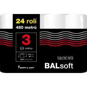 Toaletní papír BALsoft 3-vrstvý, 20m, 100% celulóza, 24 rolí